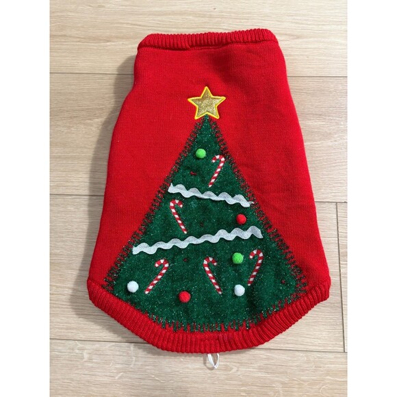Merry & Bright Holiday Red Christmas Tree Dog Sweater Polyester X-Large - Picture 1 of 8